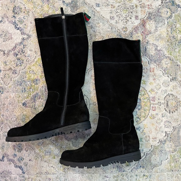 Gucci Meguro Black Suede Luxury Tall Winter Snow Zip Bike Riding Boot Size 10 - Picture 1 of 14